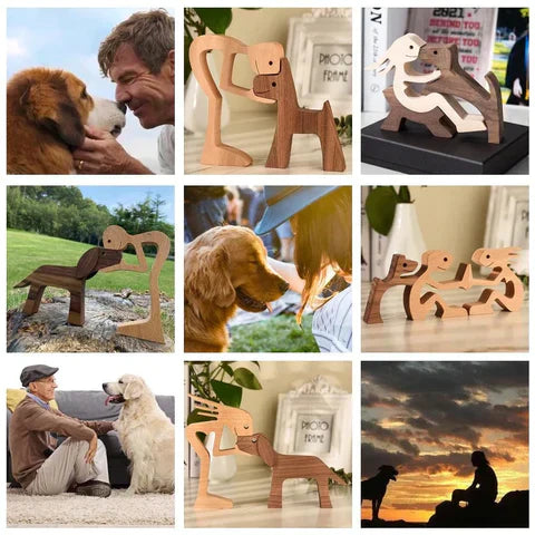 Handgjord hundskulptur i trä för herrskap och fruar och deras fyrbenta favoritvänner