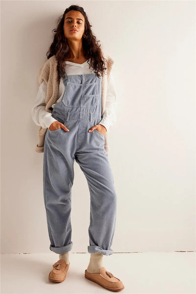 Winifred corduroy vintage denim hängselbyxor overall