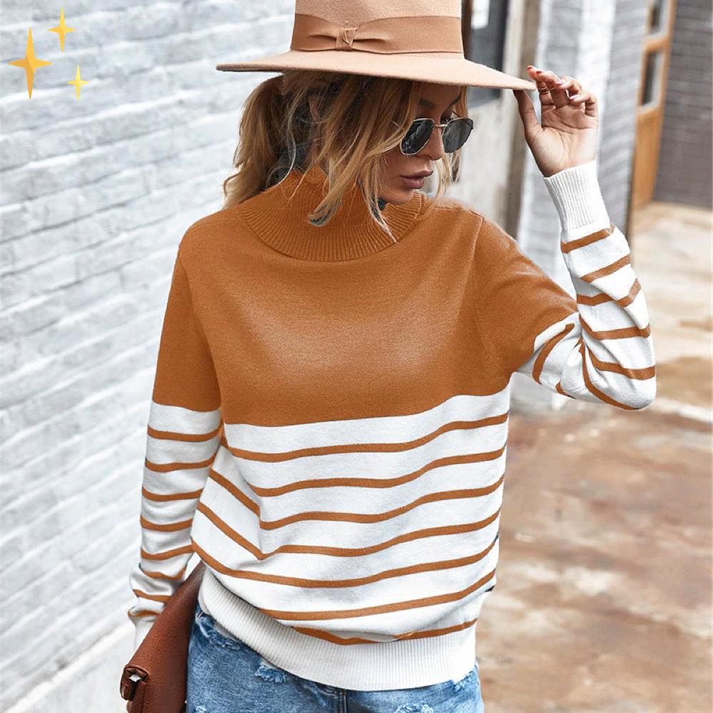 Mirabella™ Isabella Turtleneck Stripes Sweater | Fullständigt Skydd mot Kyla