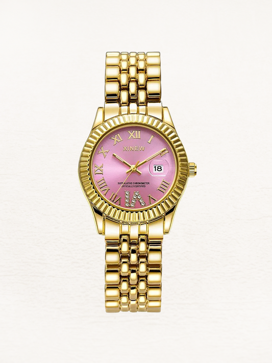 Amelisse Quartz Damklocka med Zirkonia Guld Rosa